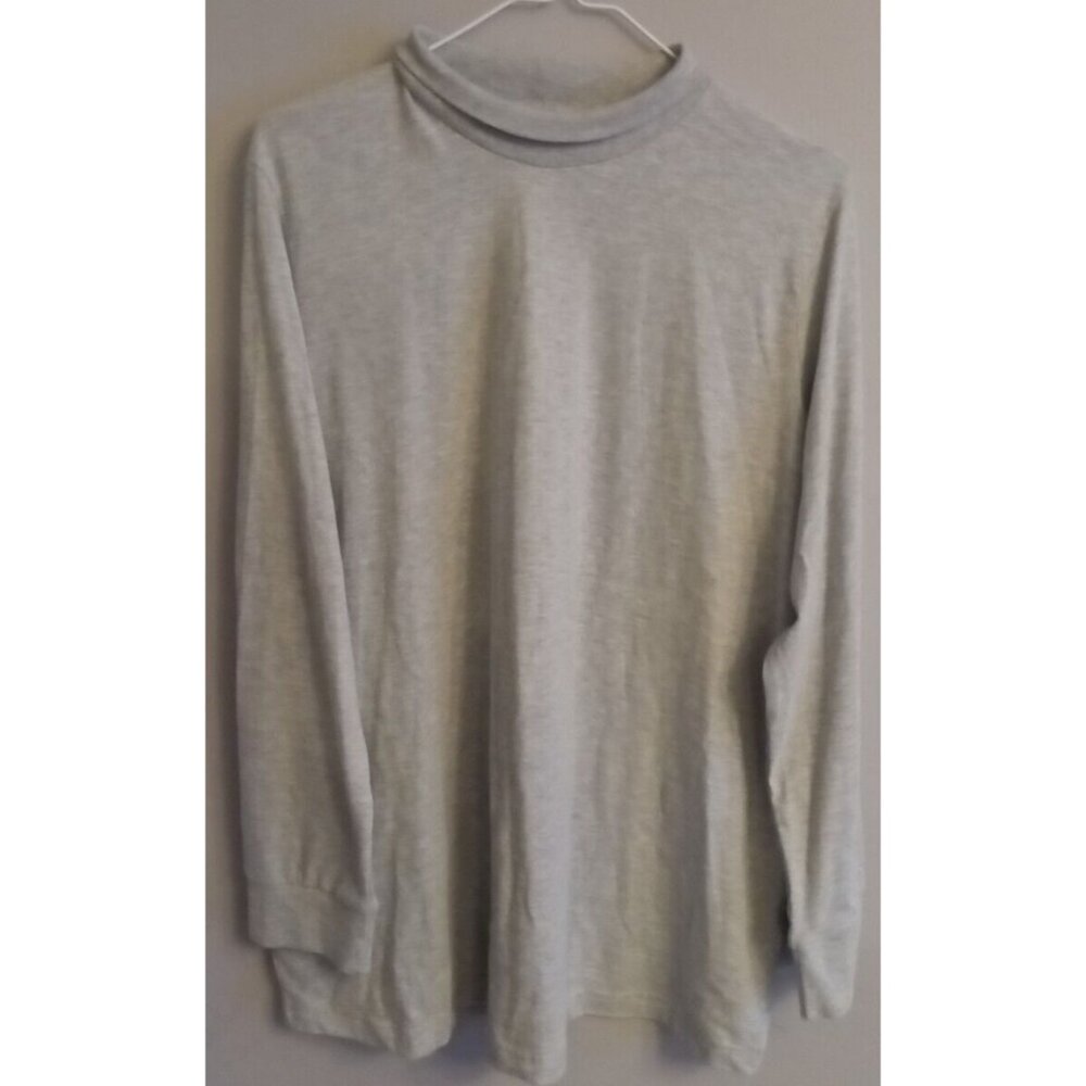 Woman Within Shirt Top L 18 20 Mock Turtleneck Gray Long Sleeve 100% Cotton